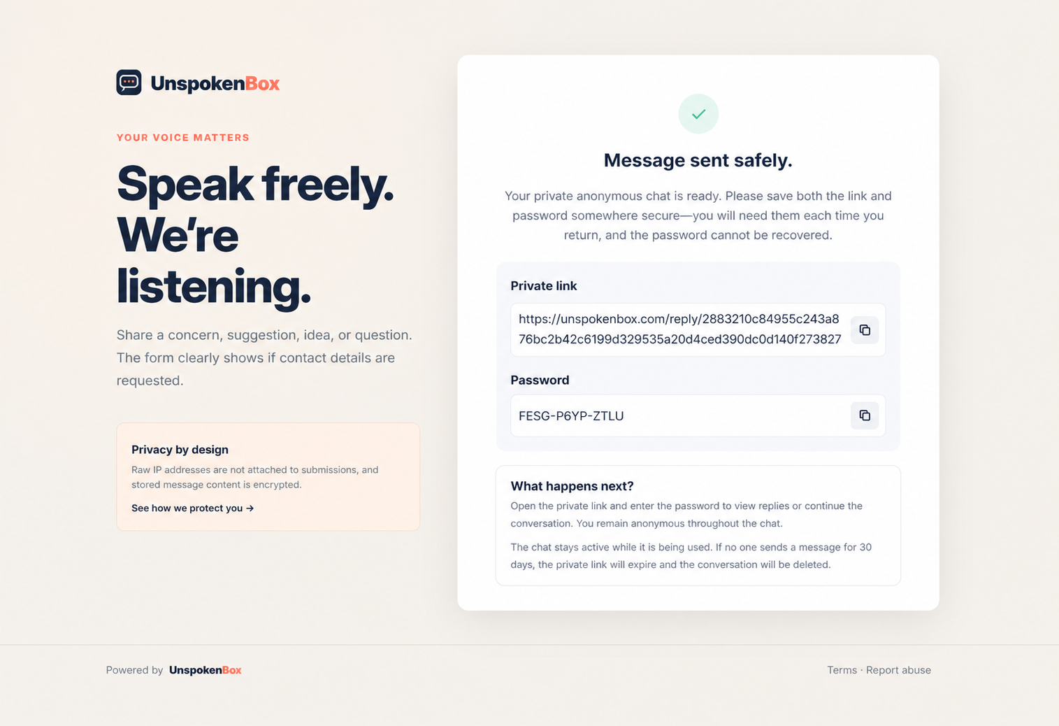 2. Message sent safely