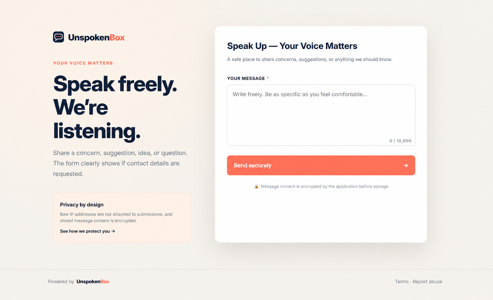 The message field accepts up to 10,000 characters.